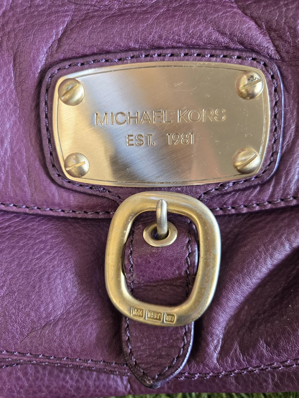 Michael Kors 1981  Plum Pebbled Leather Shoulder Bag with Gold Hardware